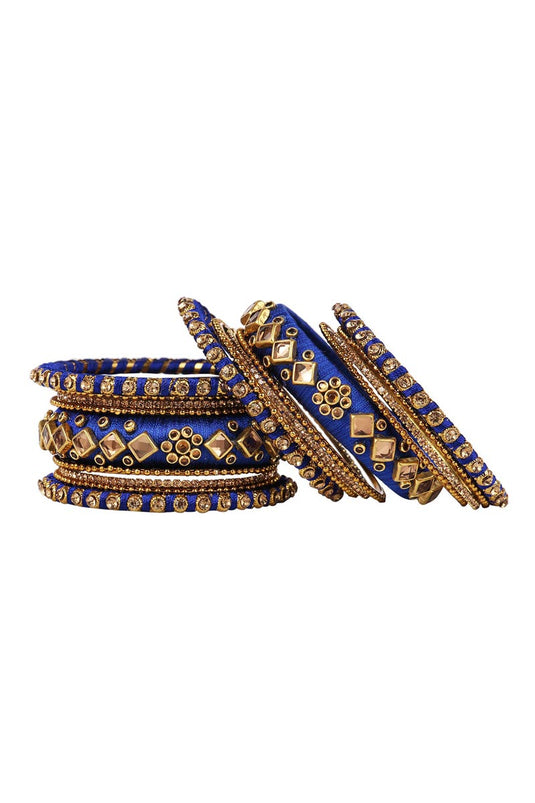 Wedding Wear Handmade Silk Thread Navy Blue Designer Bangles Set