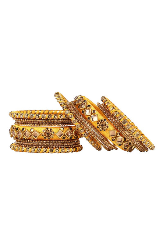 Yellow Handmade Silk Thread Designer Bangles Set For Wedding