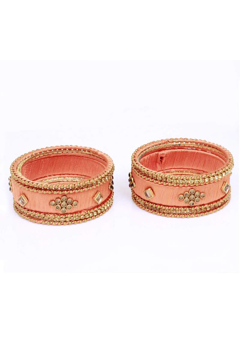 Peach color silk thread on sale bangles