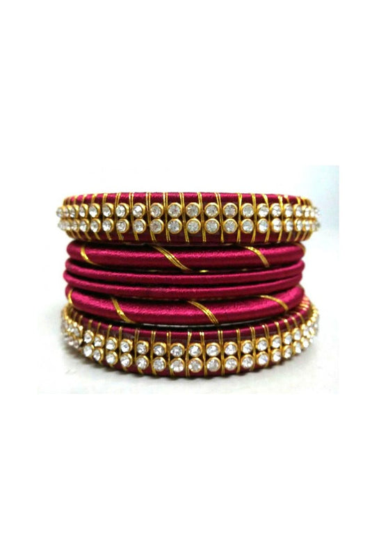 Silk Thread Handmade Customized Bangle Set In Maroon Color